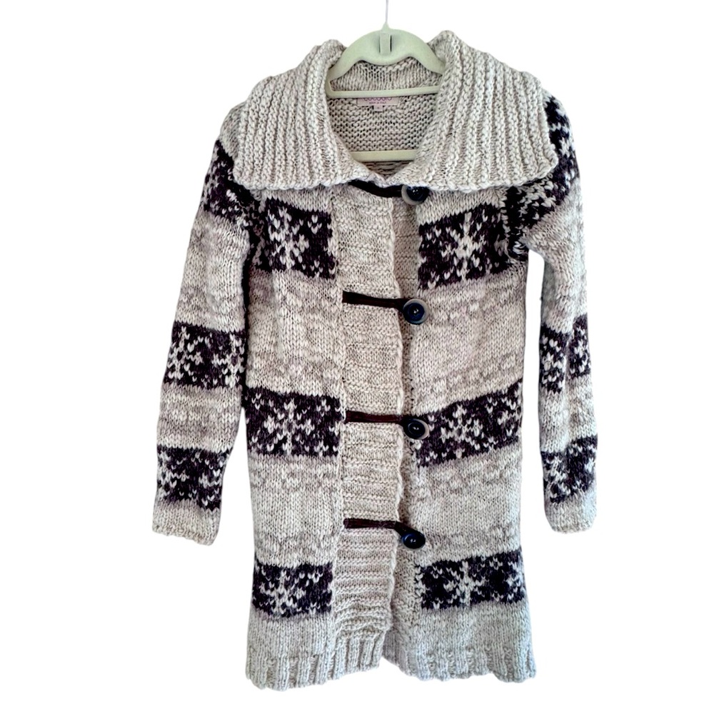 COCOGIO Woman Button Front Cardigan ALPACA  WOOL Neutrals Fair Isle Small ITALY